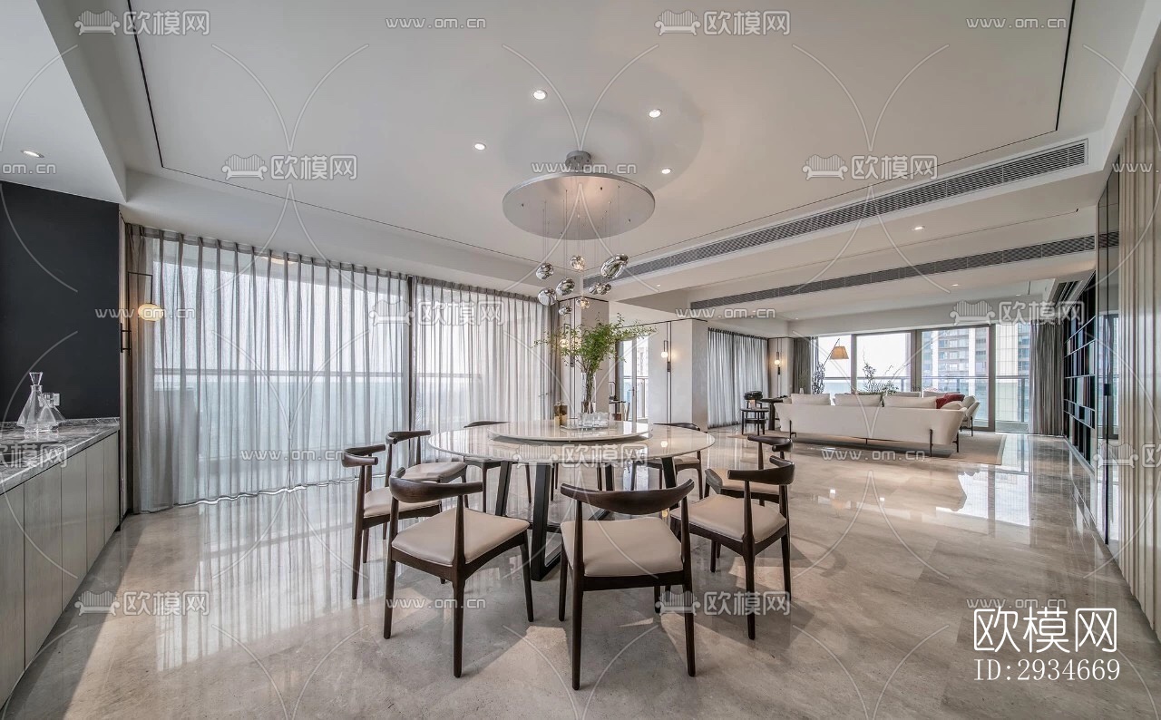 新中式平层效果图下载（渲染图18）