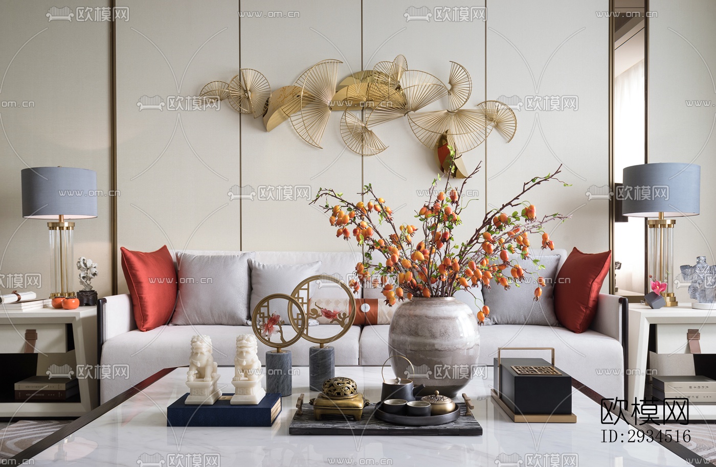 新中式平层效果图下载（渲染图17）