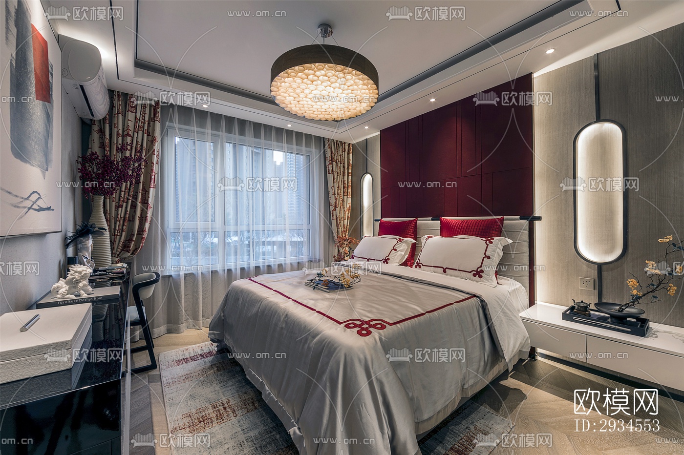 新中式平层效果图下载（渲染图13）