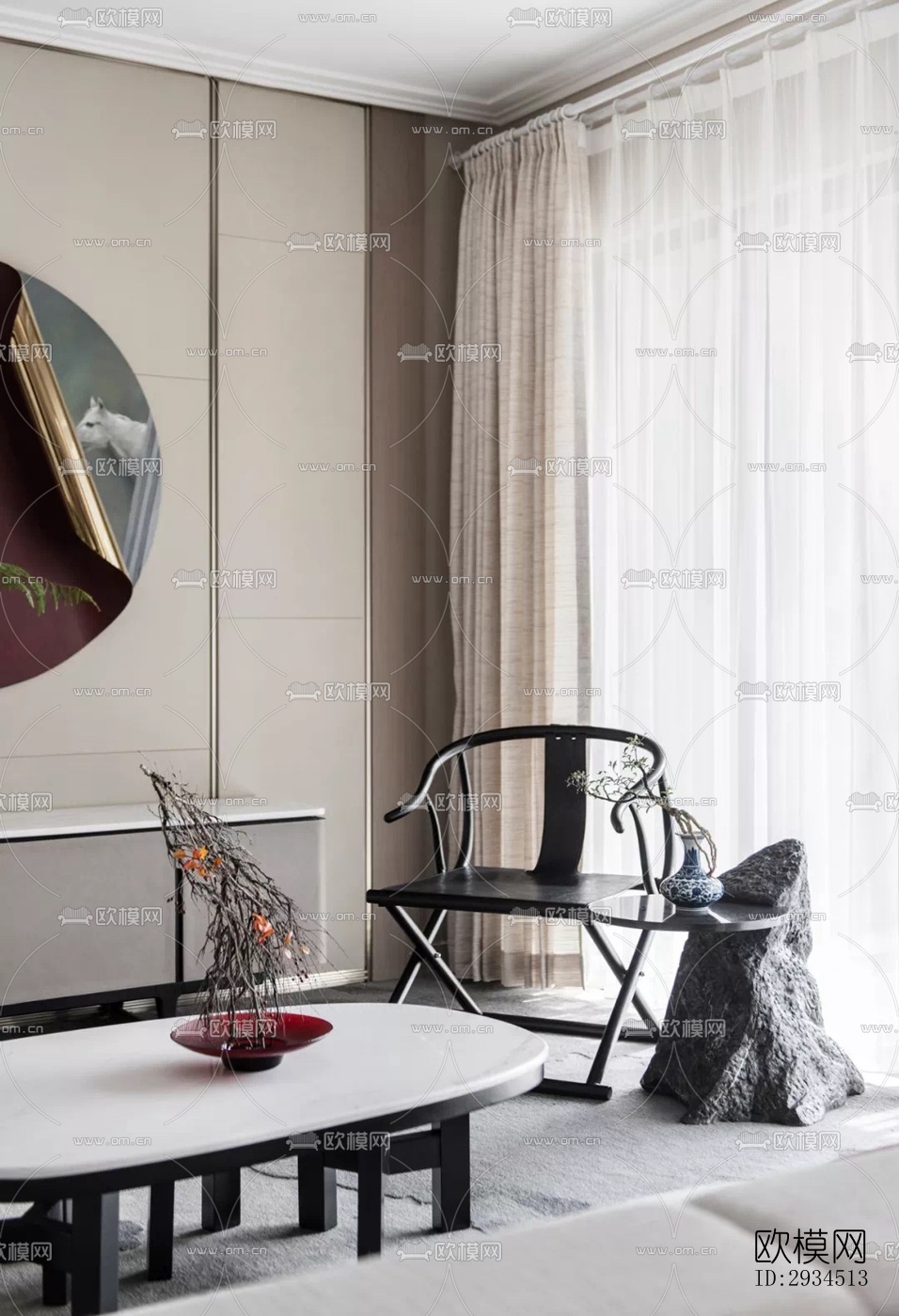 新中式平层效果图下载（渲染图18）