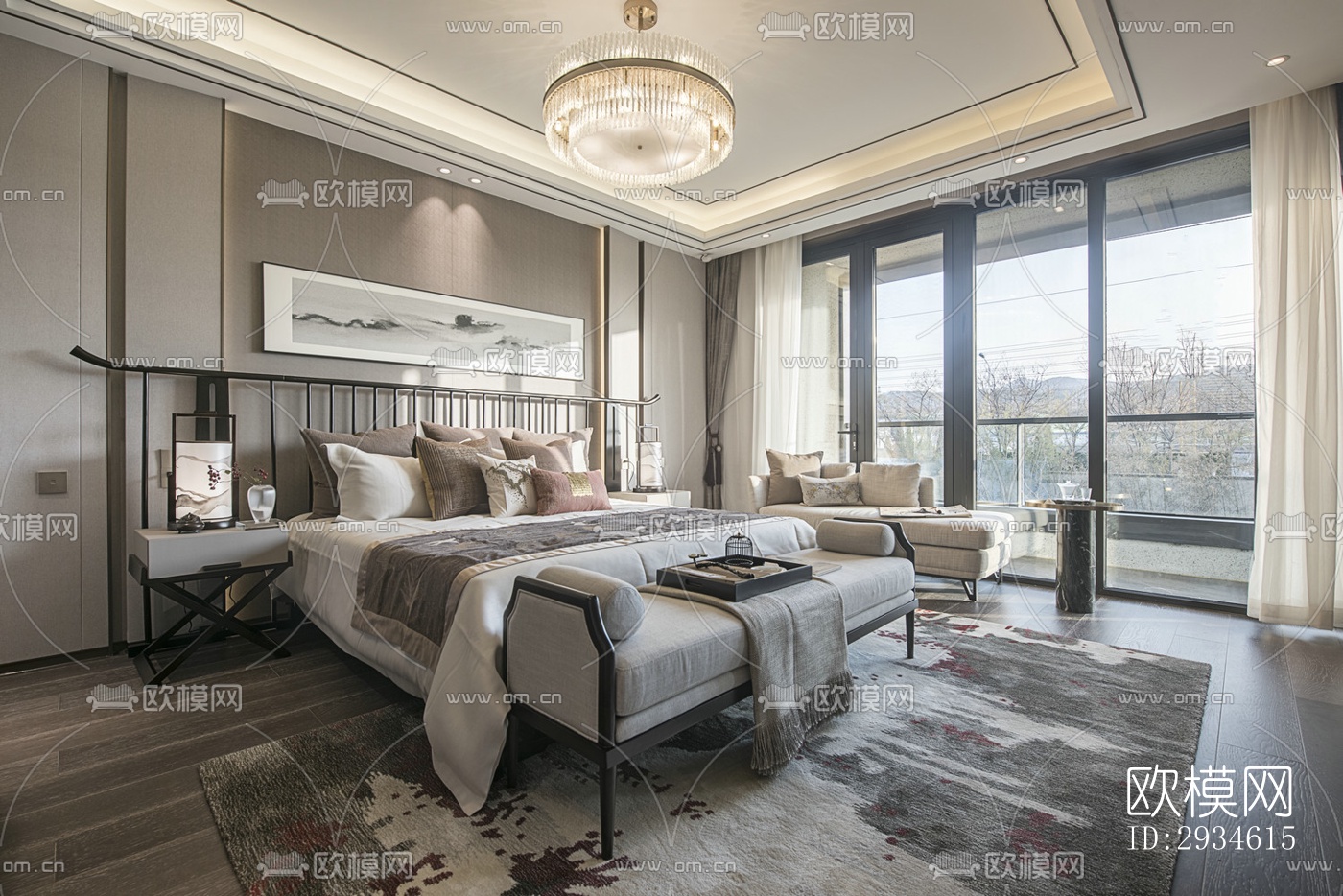 新中式平层效果图下载（渲染图18）