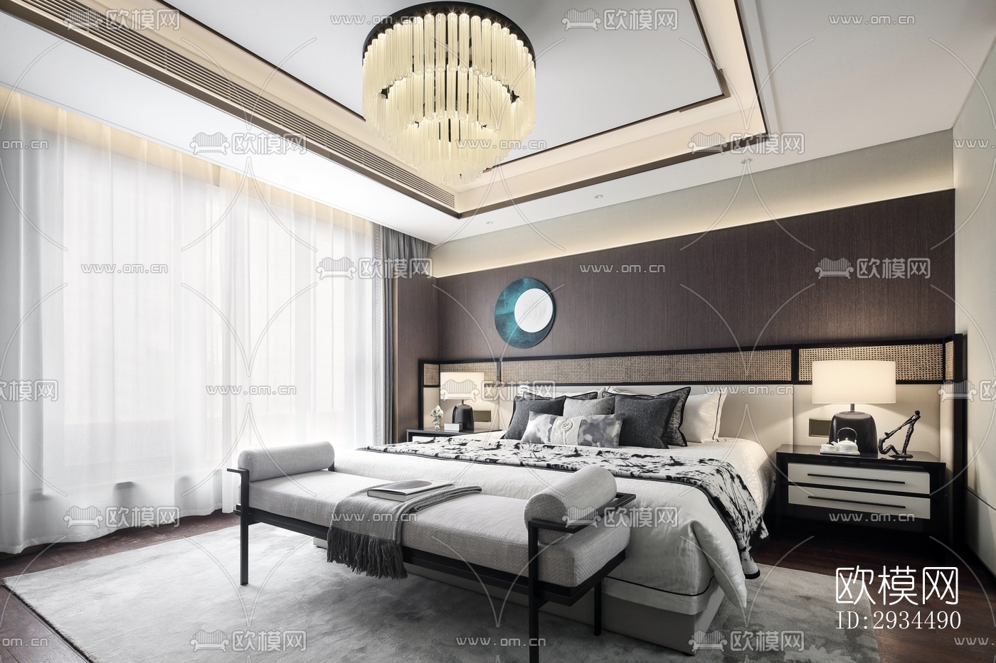 新中式平层效果图下载（渲染图7）