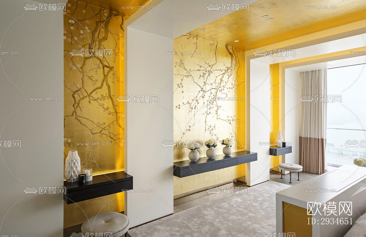 新中式平层效果图下载（渲染图12）