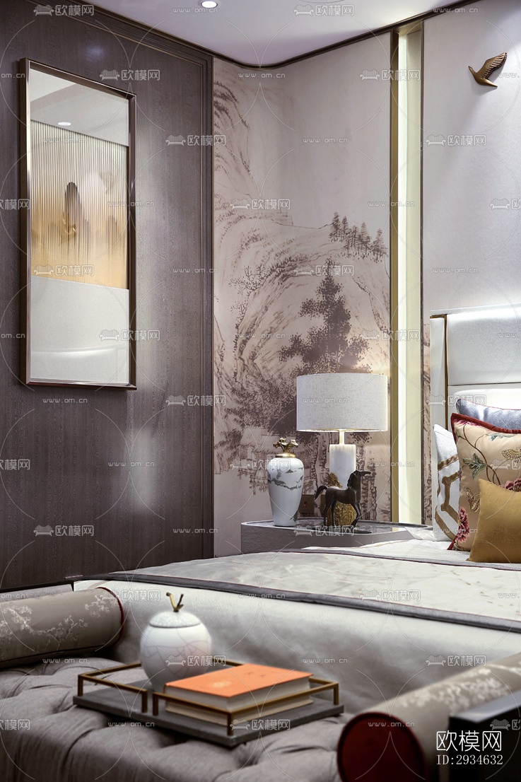 新中式平层效果图下载（渲染图9）