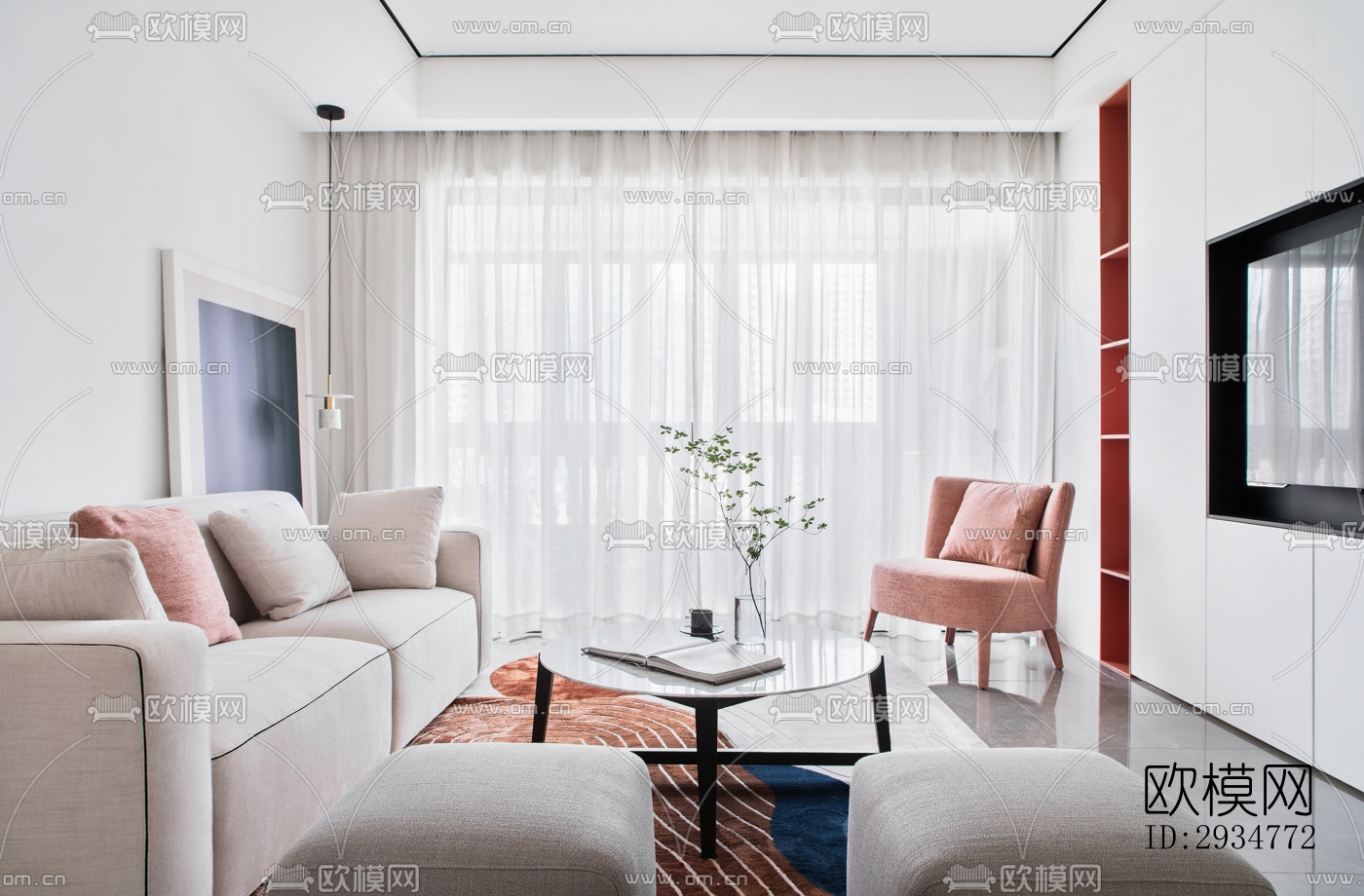 现代平层效果图下载（渲染图1）