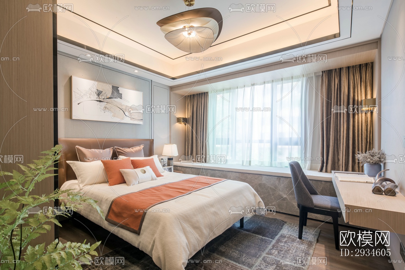 新中式平层效果图下载（渲染图1）