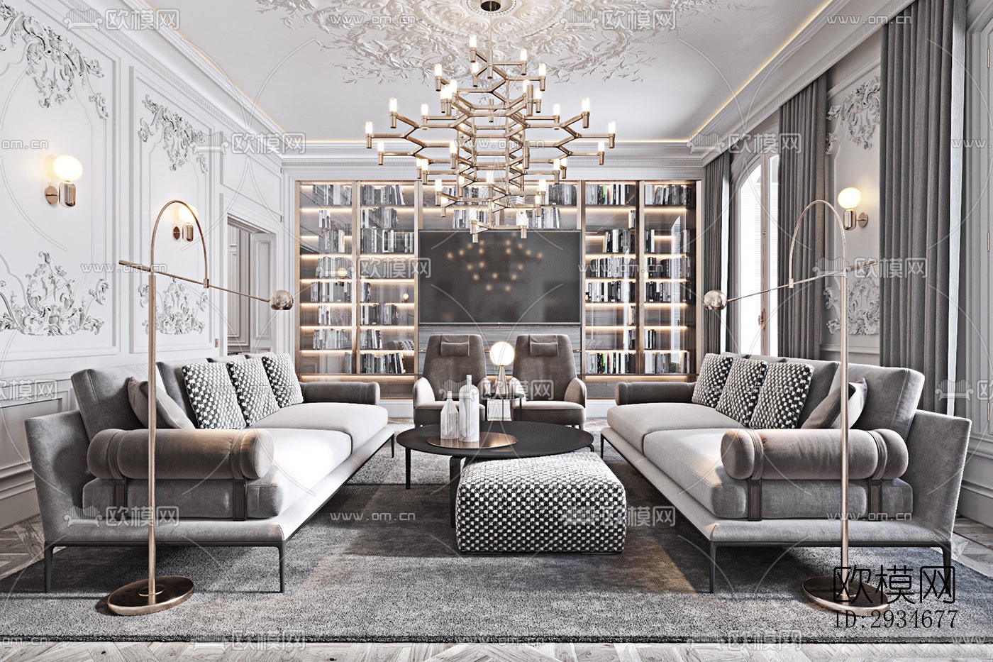 欧式平层效果图下载（渲染图13）