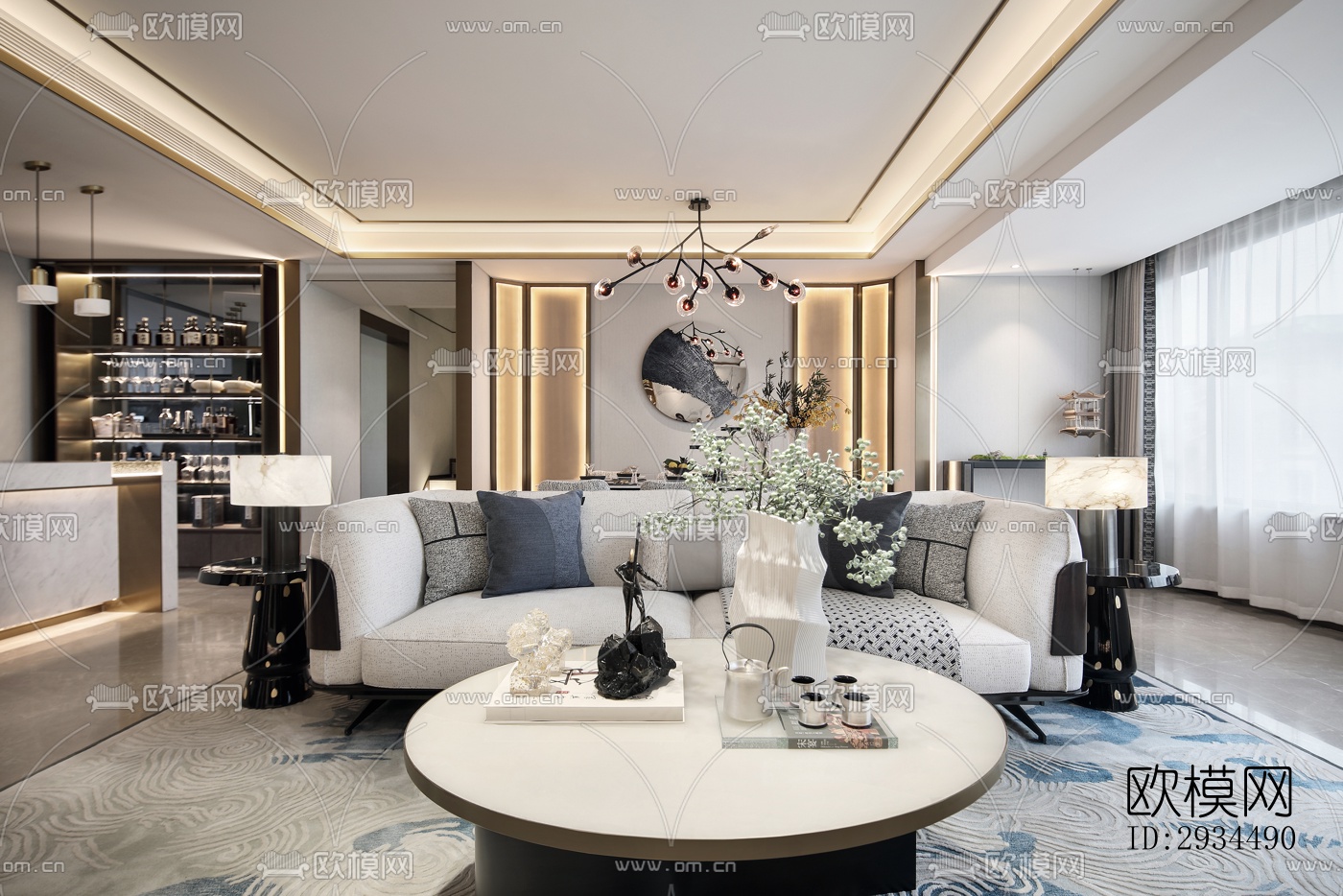 新中式平层效果图下载（渲染图18）