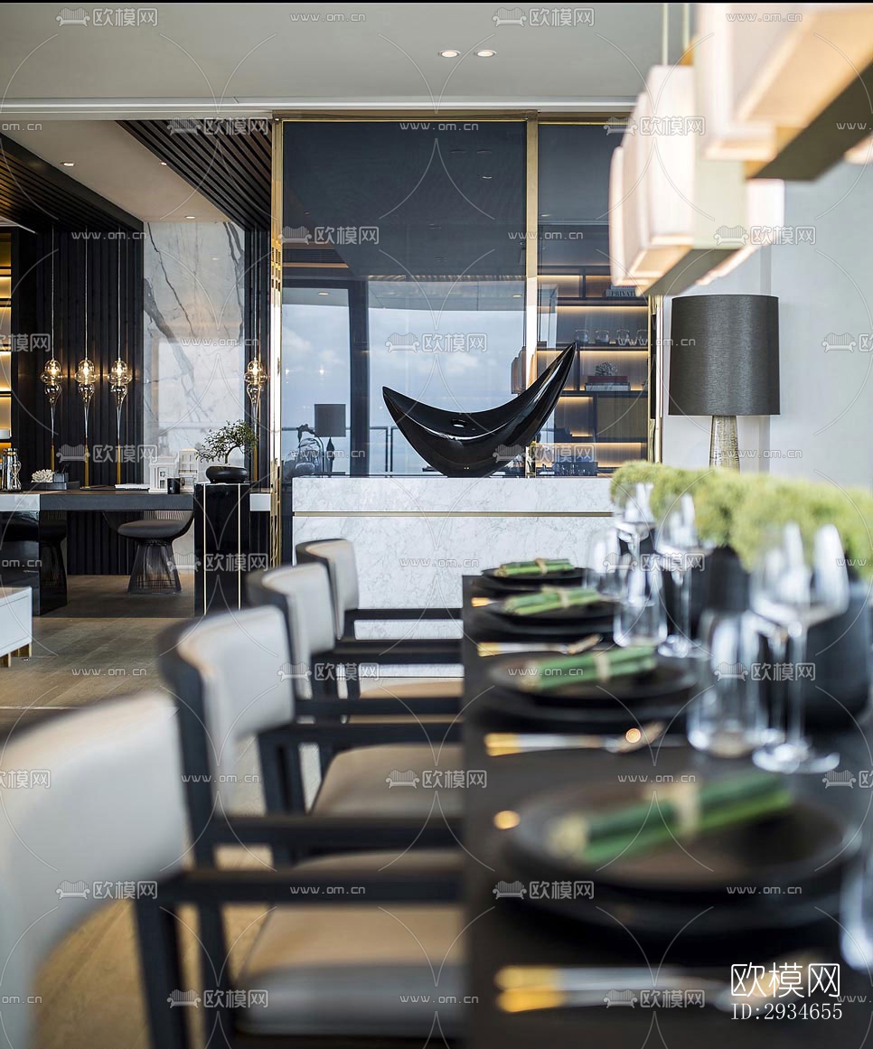 新中式平层效果图下载（渲染图12）