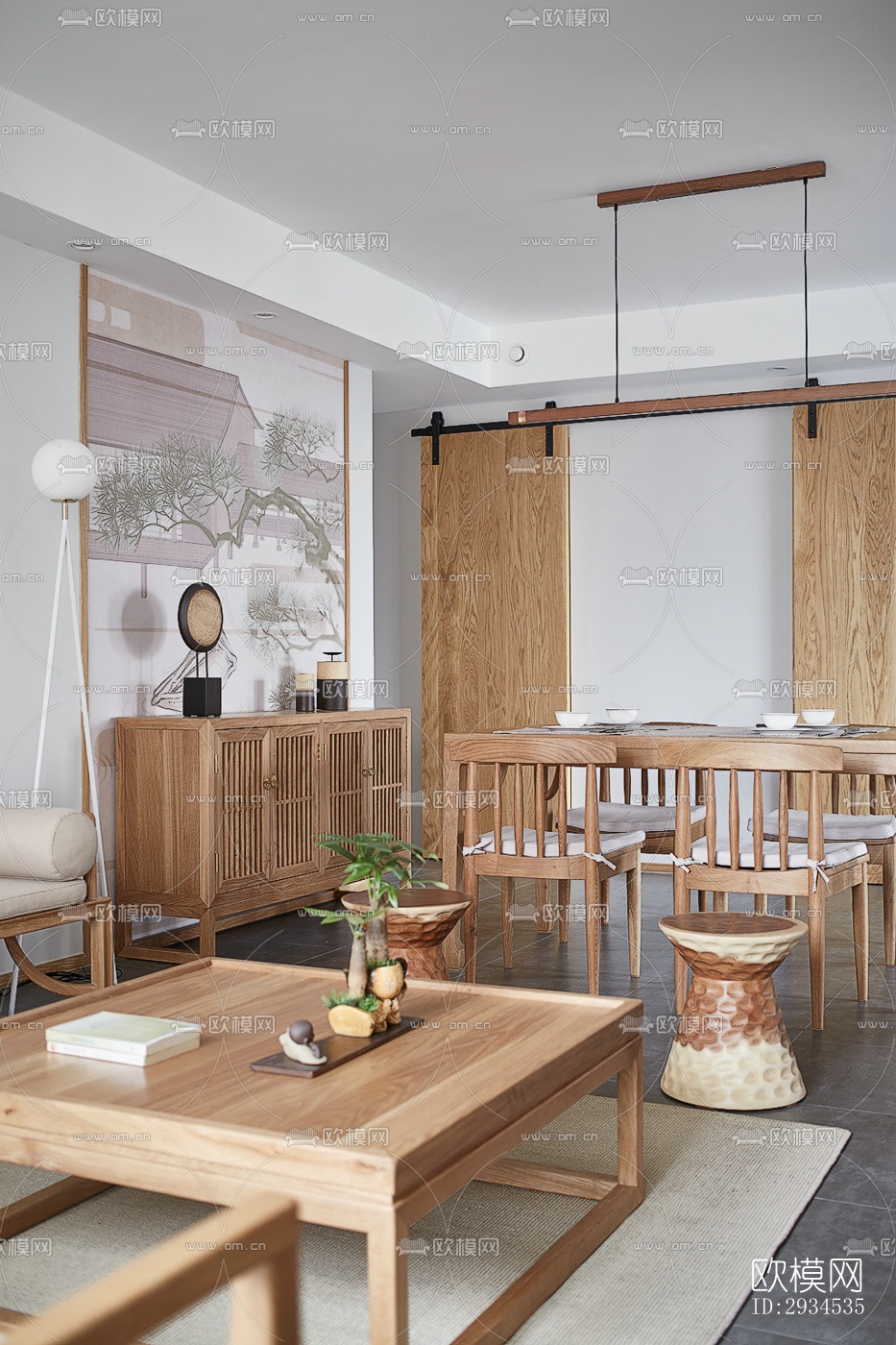 新中式平层效果图下载（渲染图2）