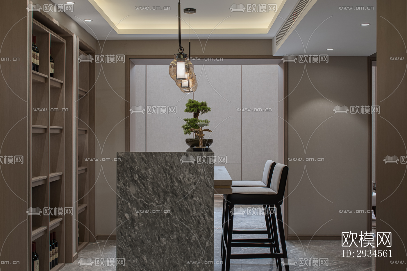 新中式平层效果图下载（渲染图8）