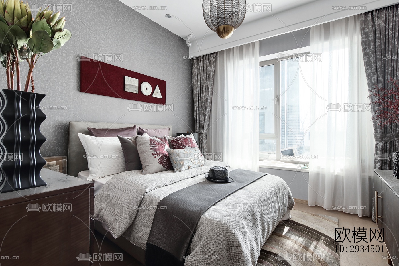 新中式平层效果图下载（渲染图2）