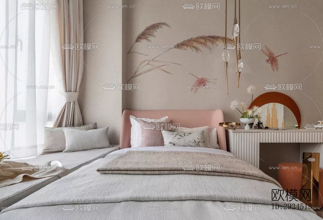 新中式平层效果图下载（渲染图10）