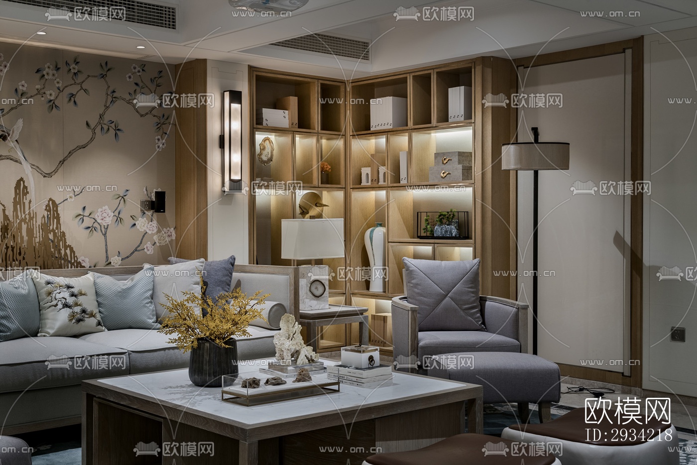 新中式复式效果图下载（渲染图1）