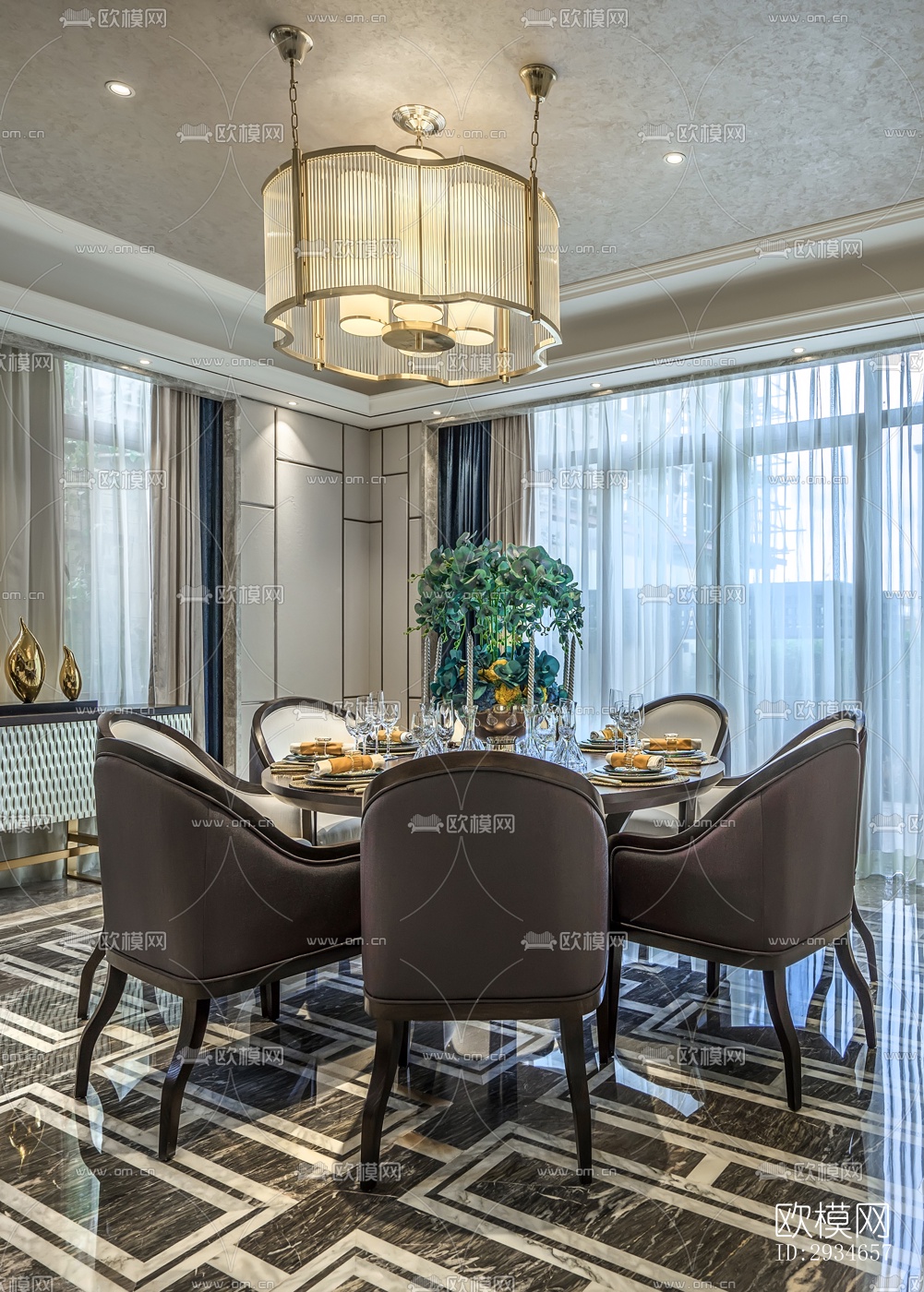 新中式平层效果图下载（渲染图9）