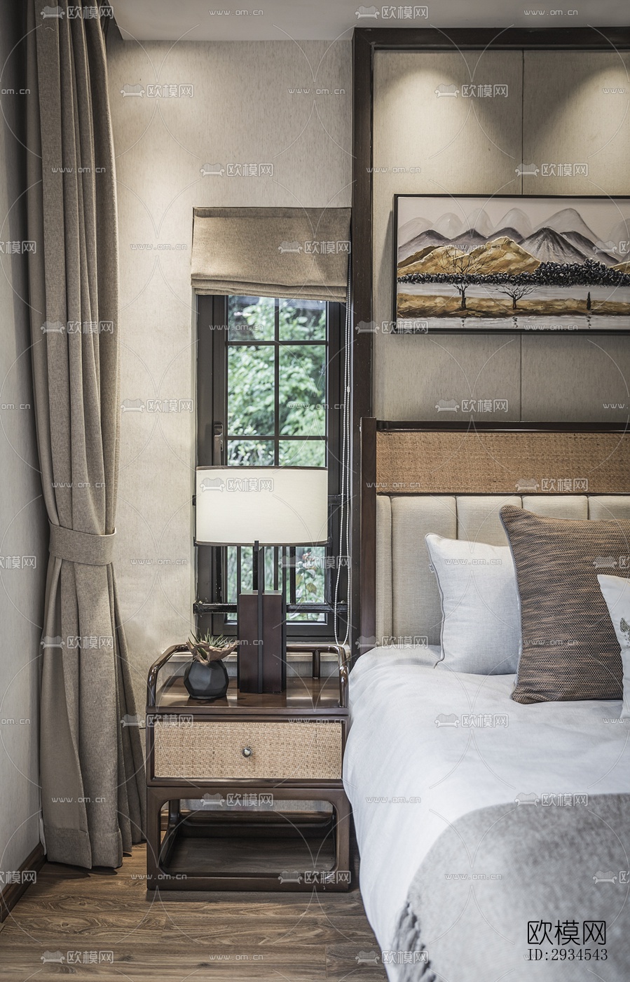 新中式平层效果图下载（渲染图4）