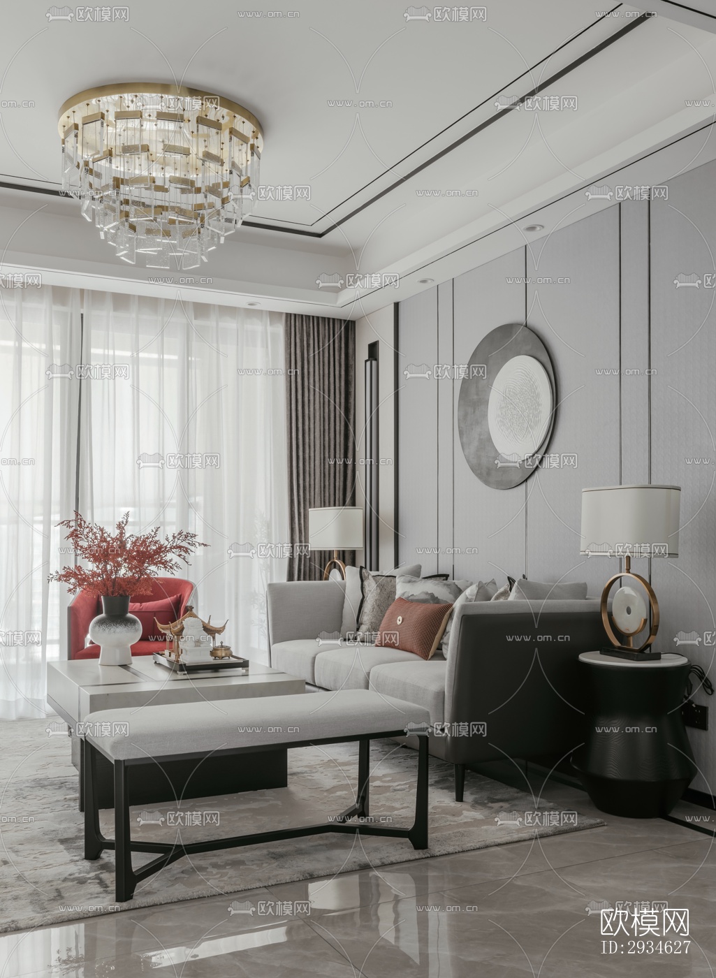 新中式平层效果图下载（渲染图16）