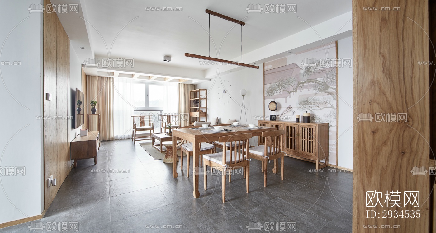 新中式平层效果图下载（渲染图16）