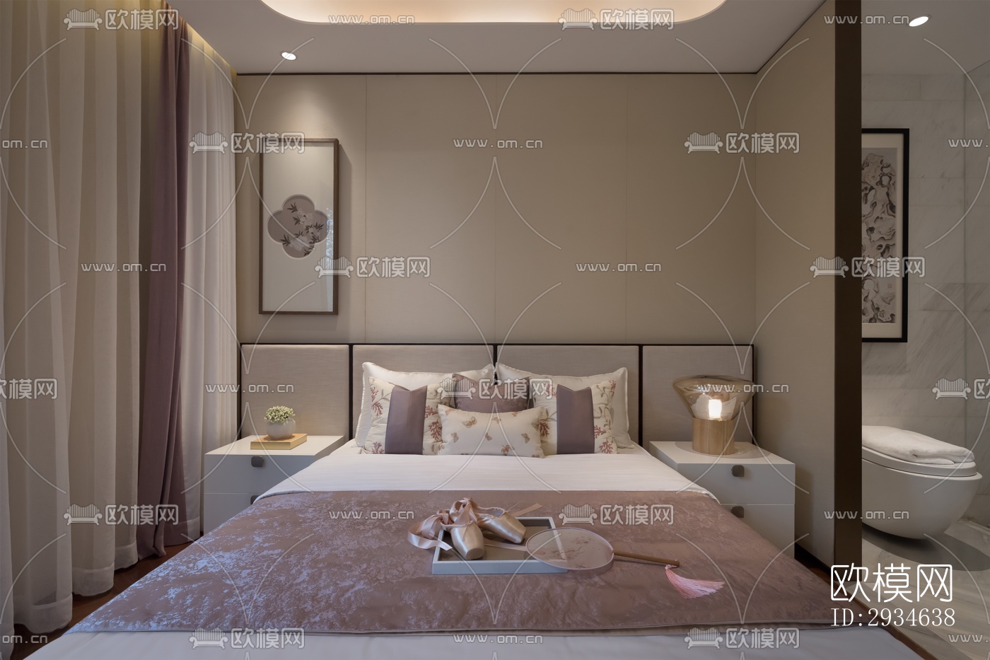 新中式平层效果图下载（渲染图7）