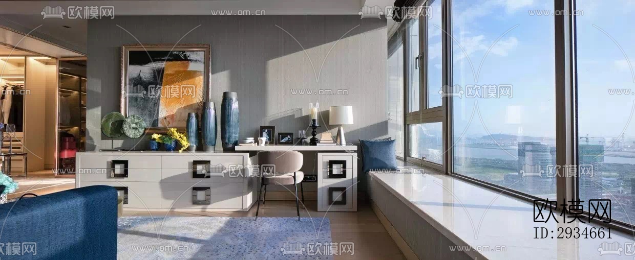 新中式平层效果图下载（渲染图11）