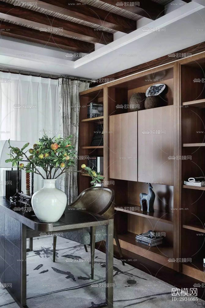 新中式平层效果图下载（渲染图4）