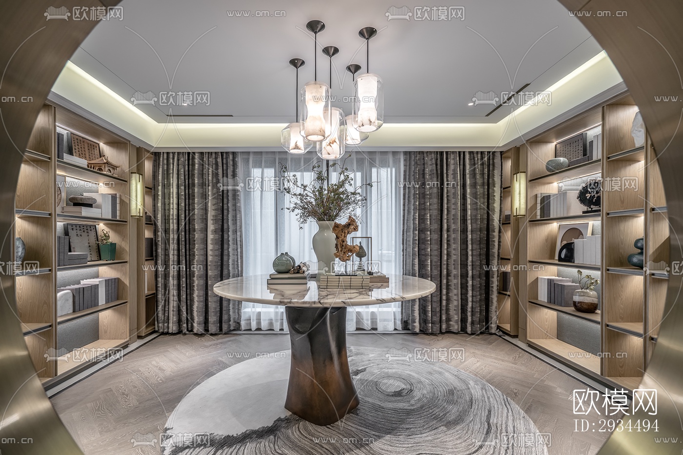 新中式平层效果图下载（渲染图7）