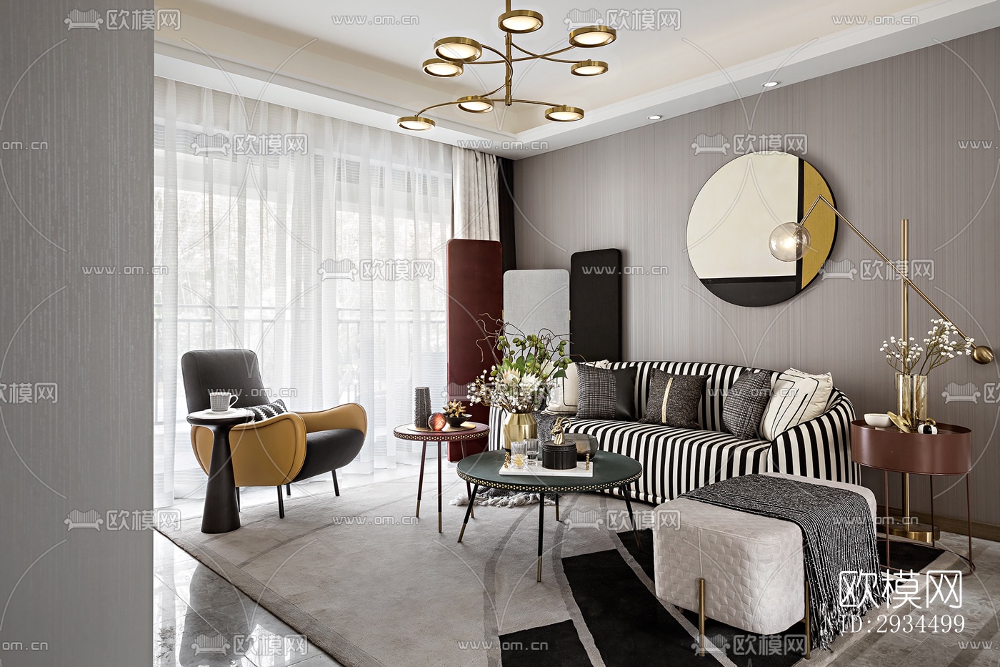 新中式平层效果图下载（渲染图2）