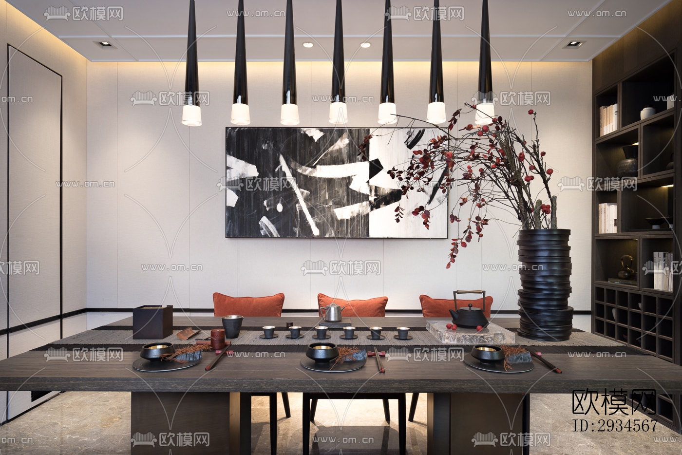 新中式平层效果图下载（渲染图20）