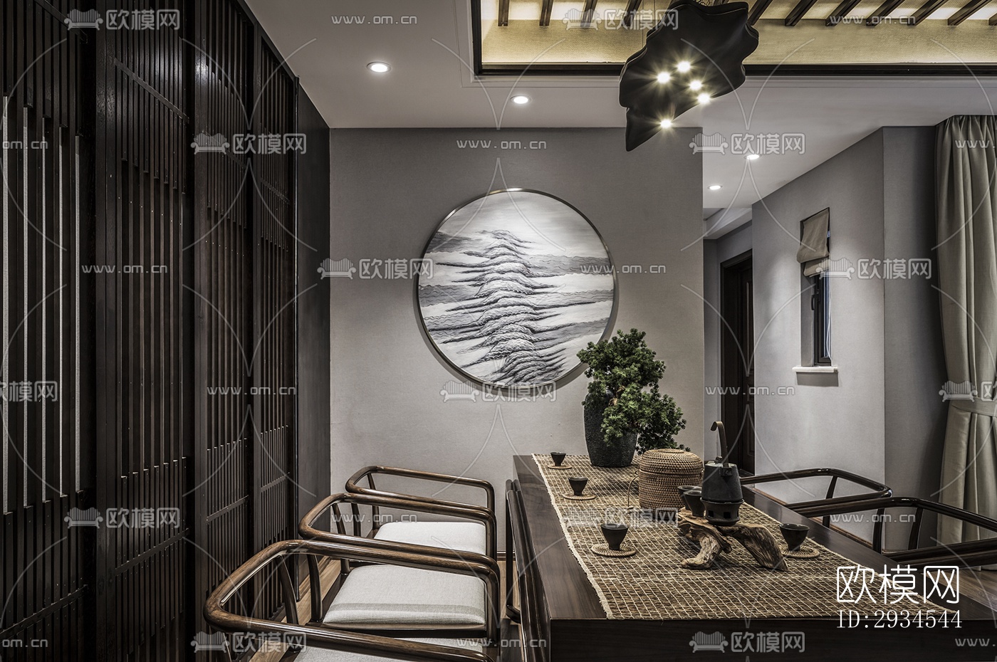 新中式平层效果图下载（渲染图11）