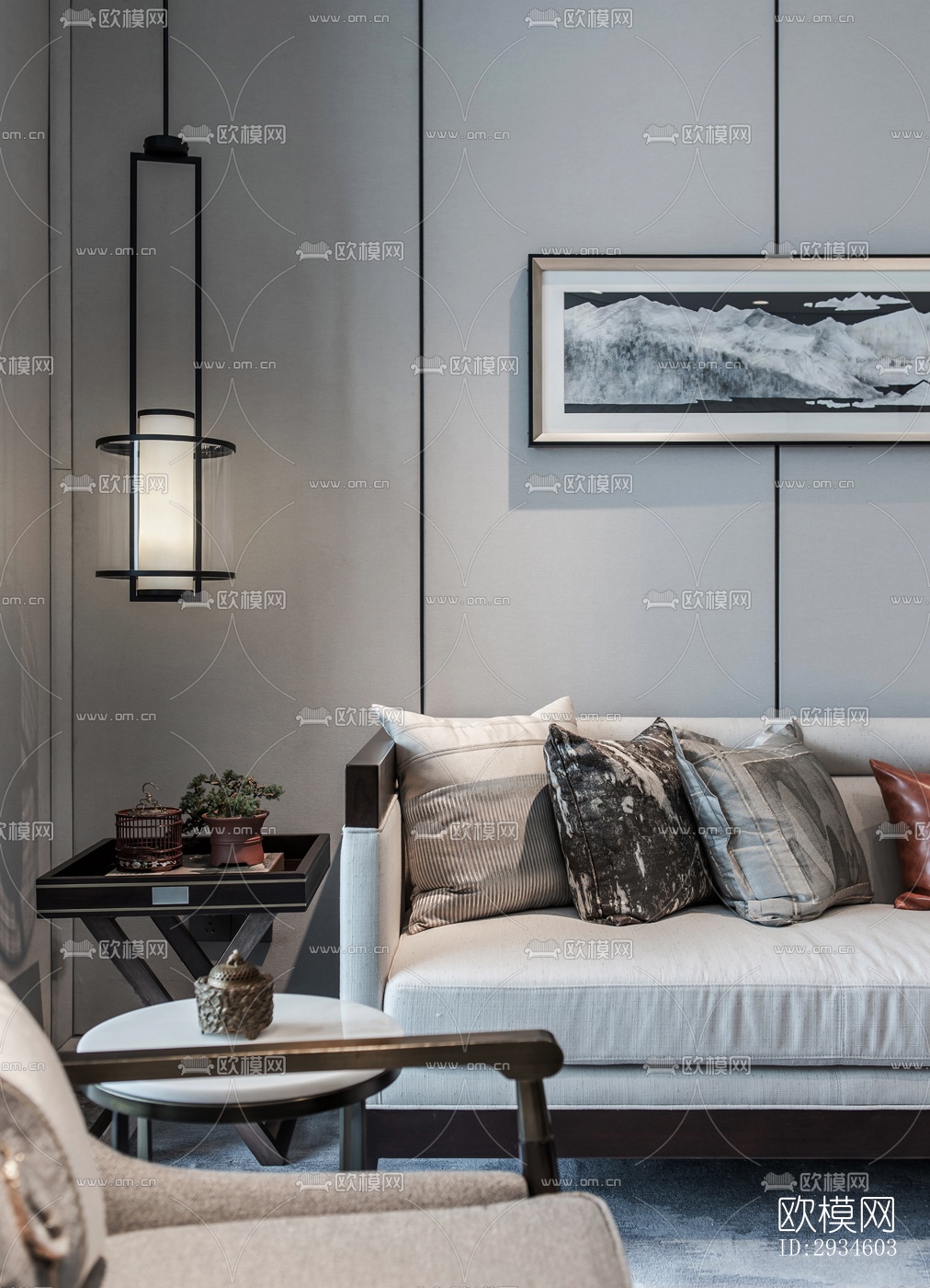 新中式平层效果图下载（渲染图7）