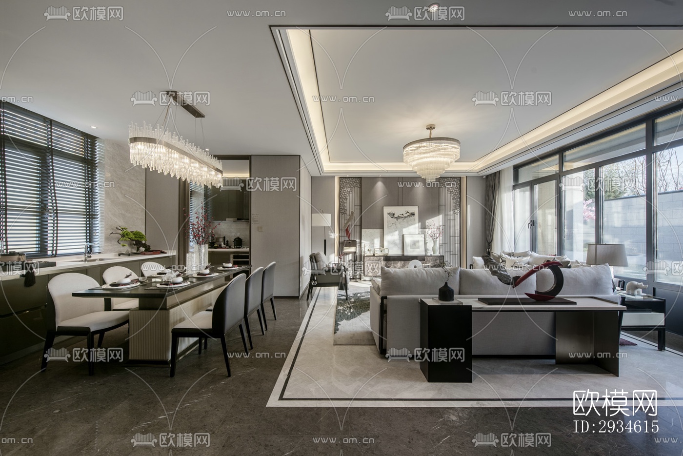 新中式平层效果图下载（渲染图7）