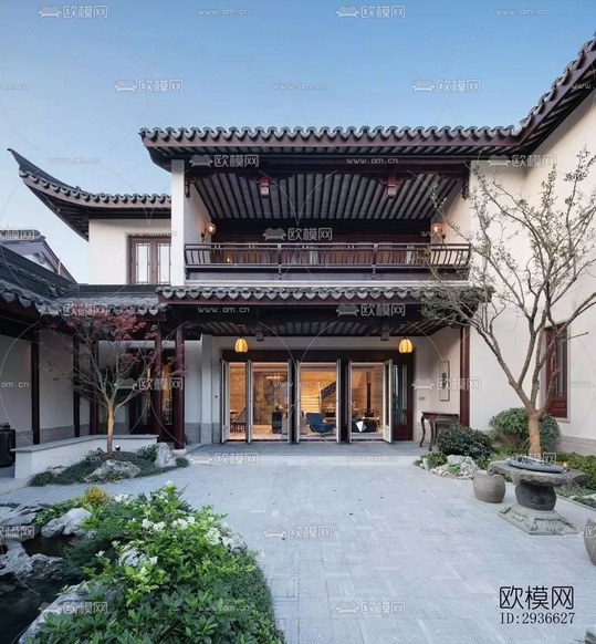 新中式居住建筑效果圖下載(渲染圖15)