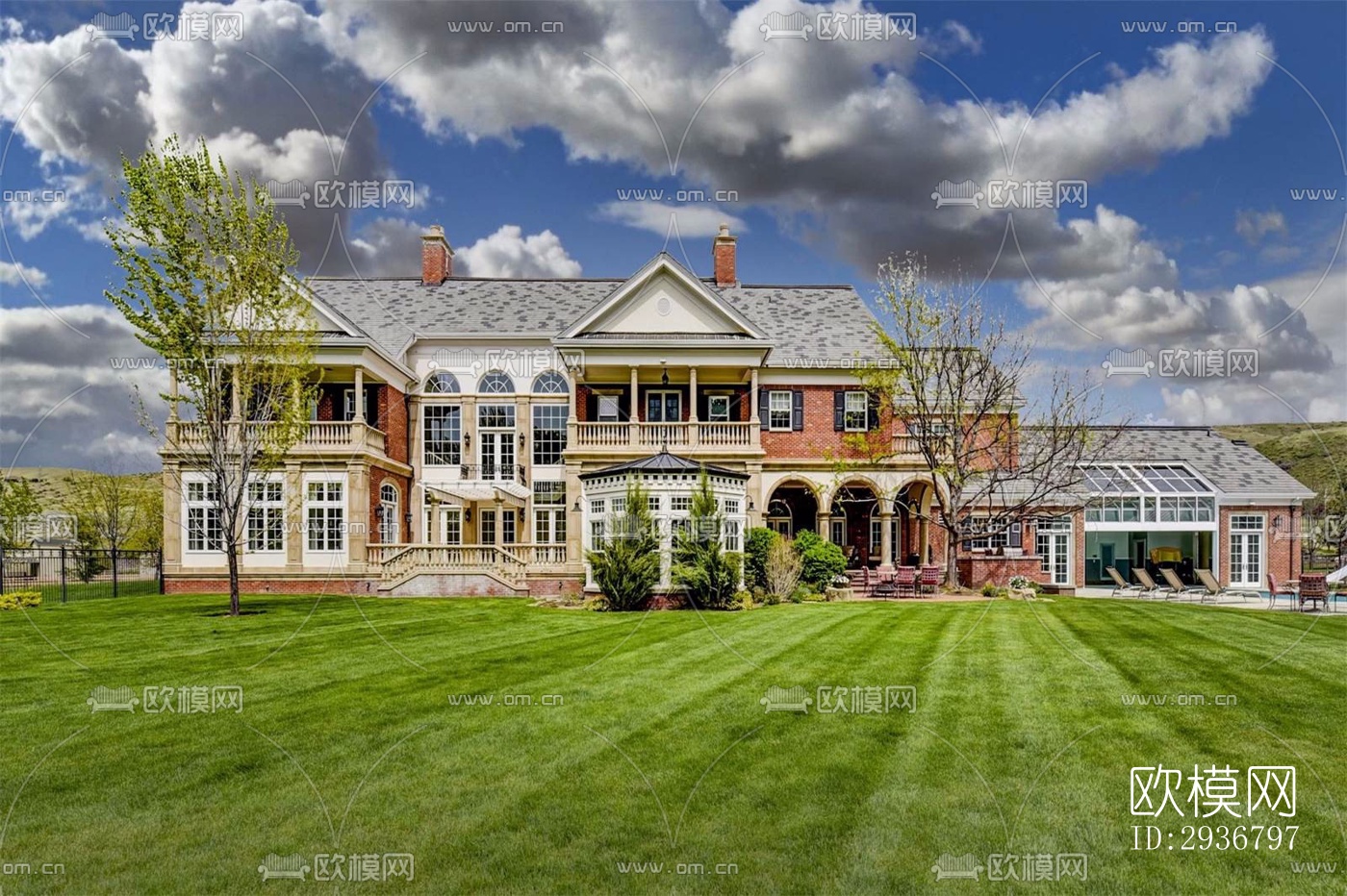 美式居住建筑效果图下载（渲染图2）