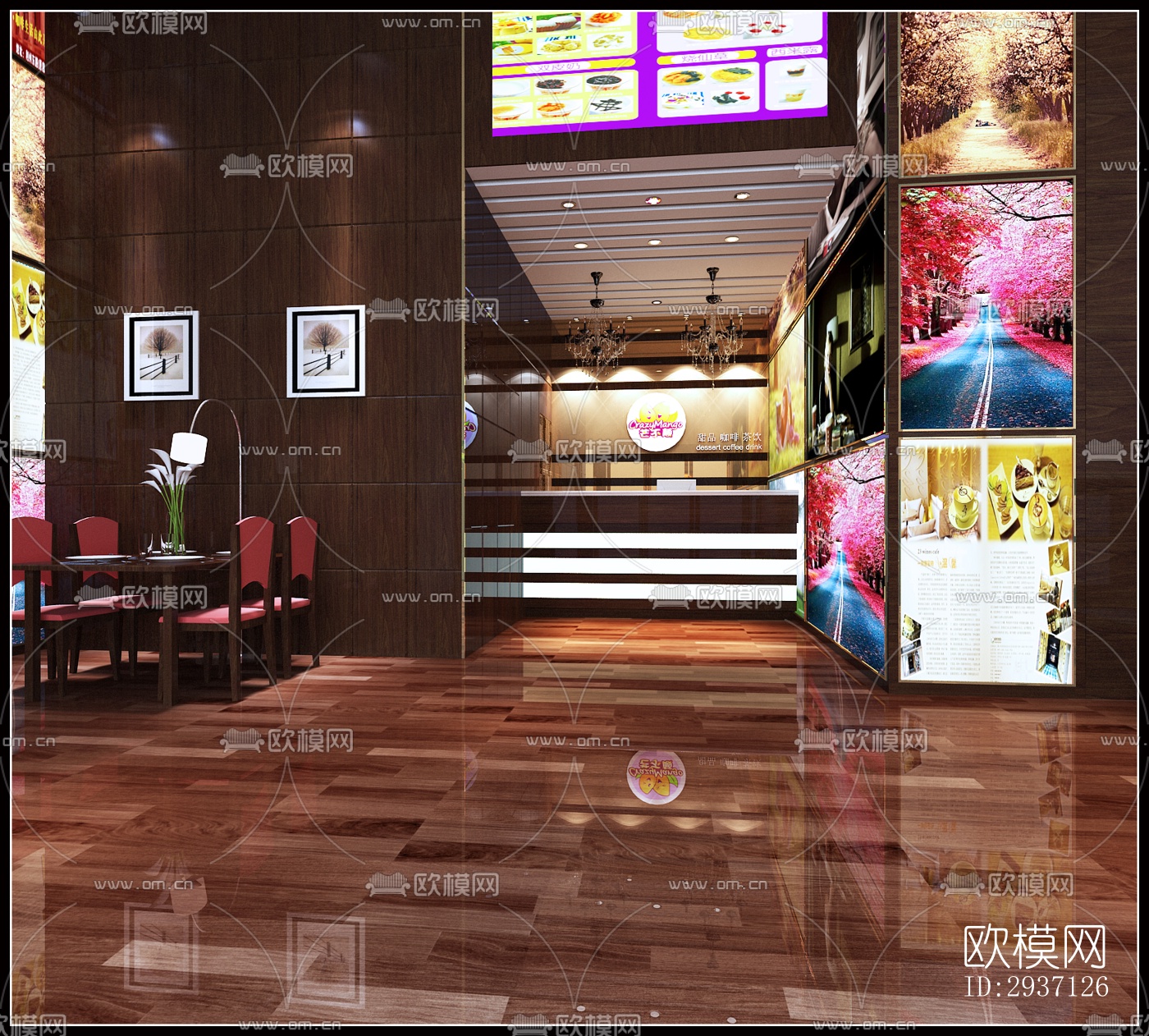 新中式西餐厅效果图下载（渲染图2）