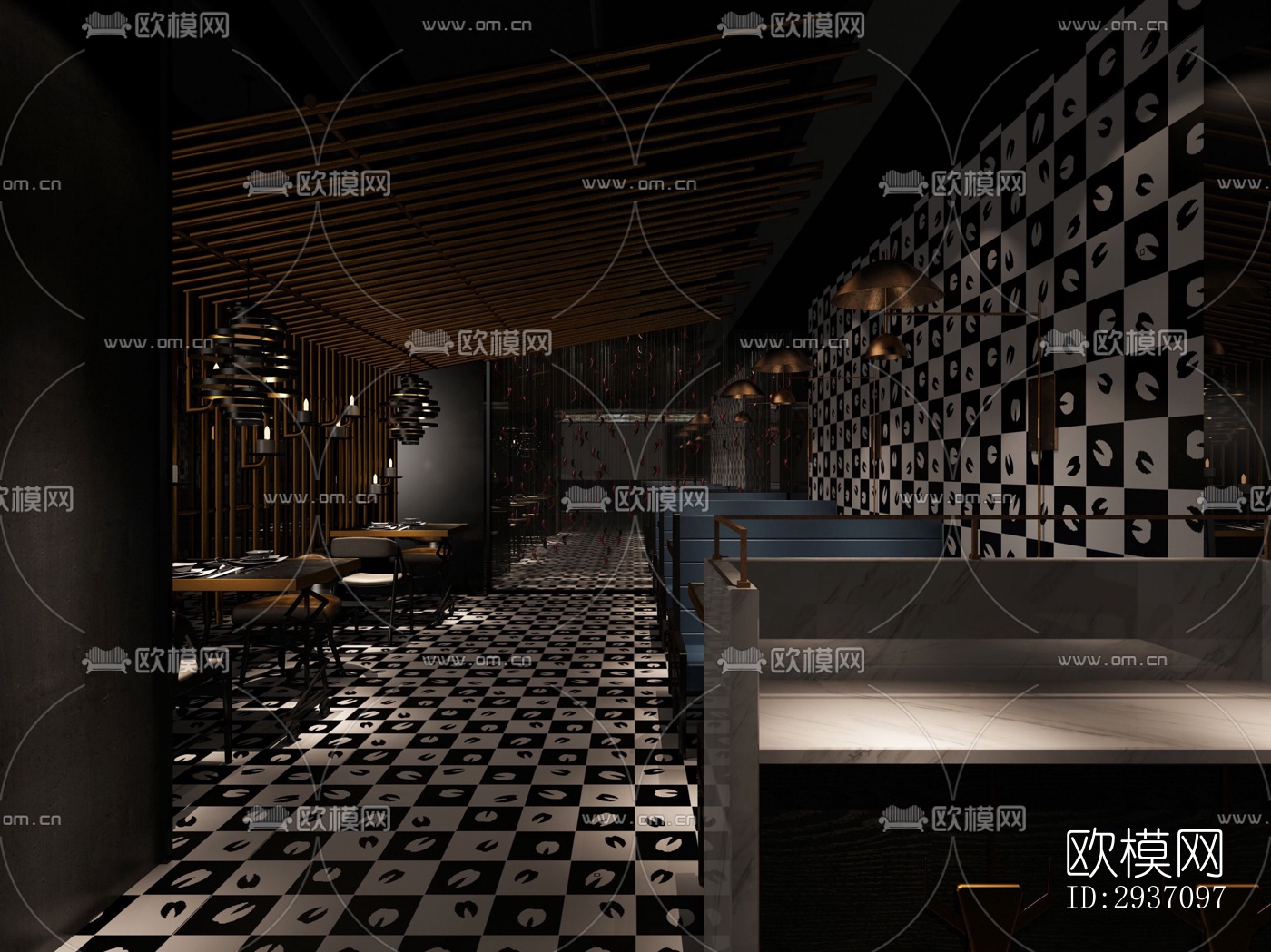 高级灰火锅烤肉效果图下载（渲染图7）