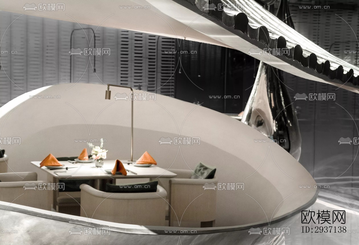 高级灰西餐厅效果图下载（渲染图6）