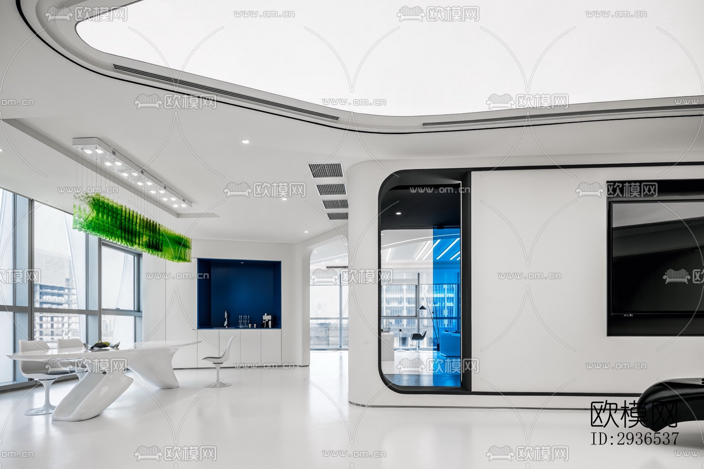 高级灰办公区效果图下载（渲染图15）