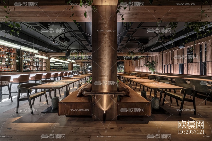 工業(yè)風西餐廳效果圖下載(渲染圖5)