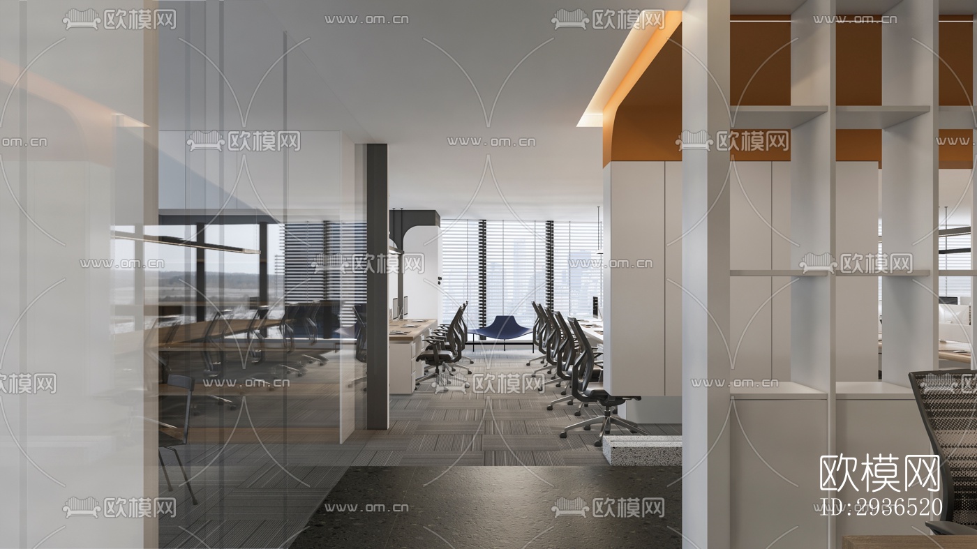 现代办公区效果图下载（渲染图1）