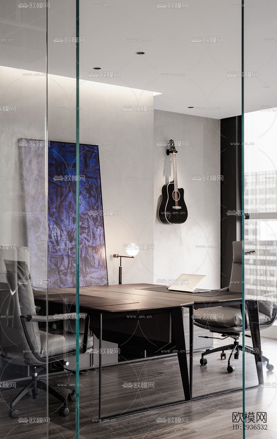 高级灰办公区效果图下载（渲染图6）