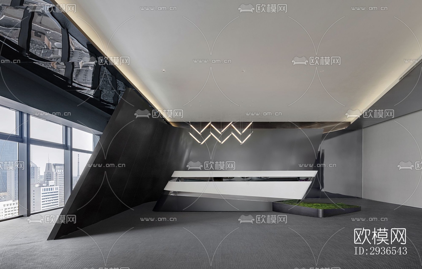 高级灰办公区效果图下载（渲染图10）