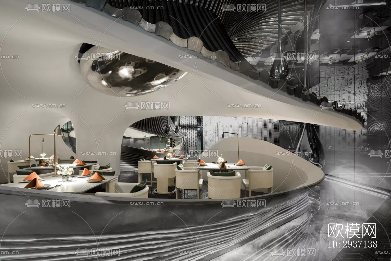 高级灰西餐厅效果图下载（渲染图4）
