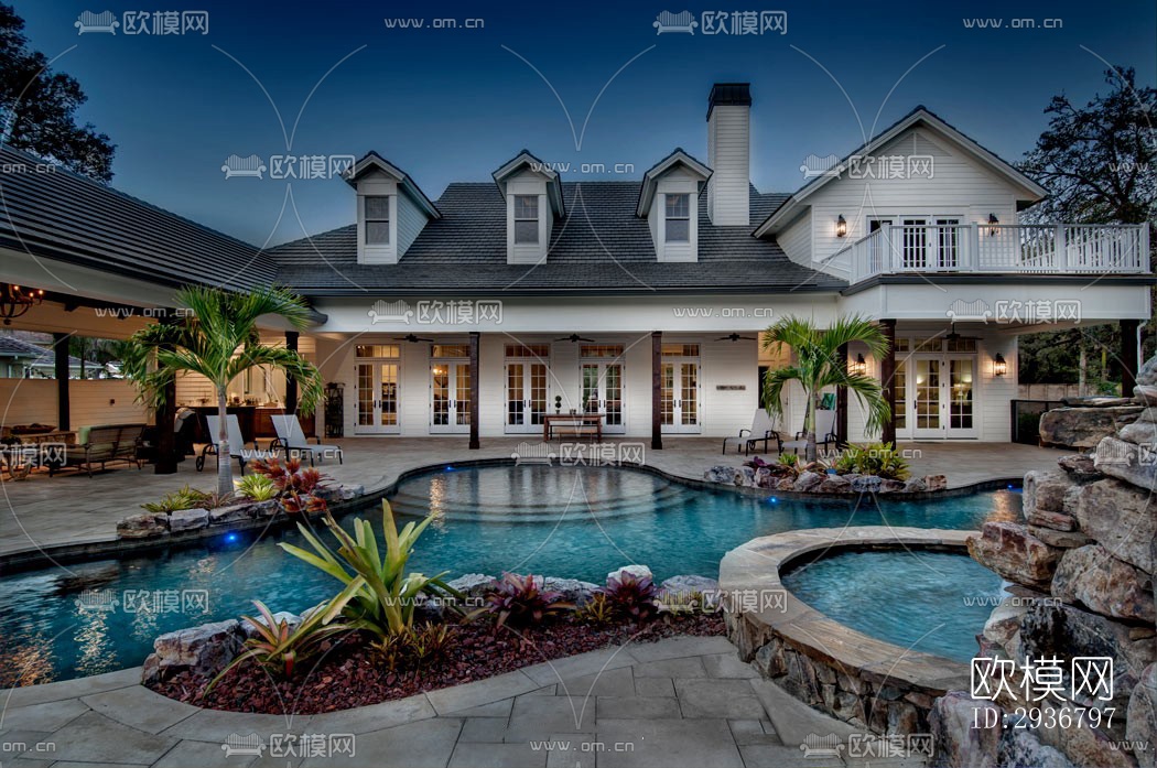 美式居住建筑效果图下载（渲染图20）