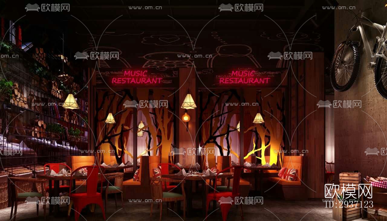 工业风西餐厅效果图下载（渲染图2）