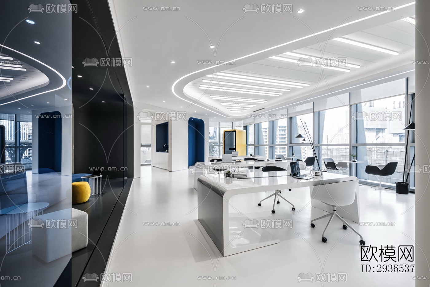 高级灰办公区效果图下载（渲染图4）