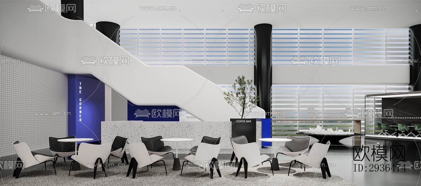 现代办公区效果图下载（渲染图12）