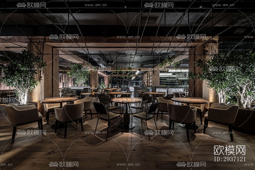 工業(yè)風西餐廳效果圖下載(渲染圖14)