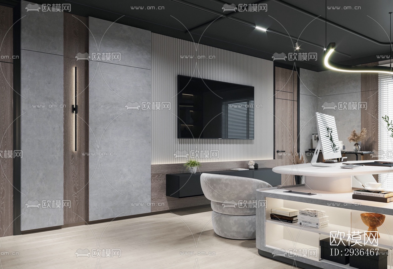 现代办公区效果图下载（渲染图15）
