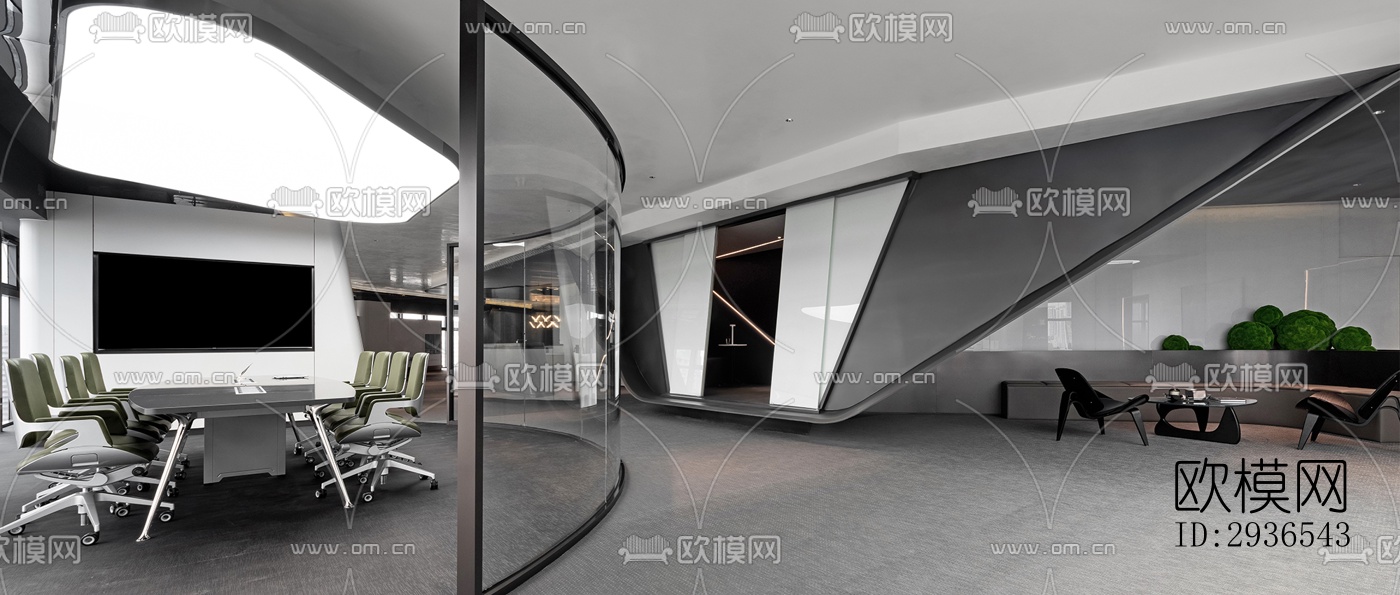 高级灰办公区效果图下载（渲染图14）