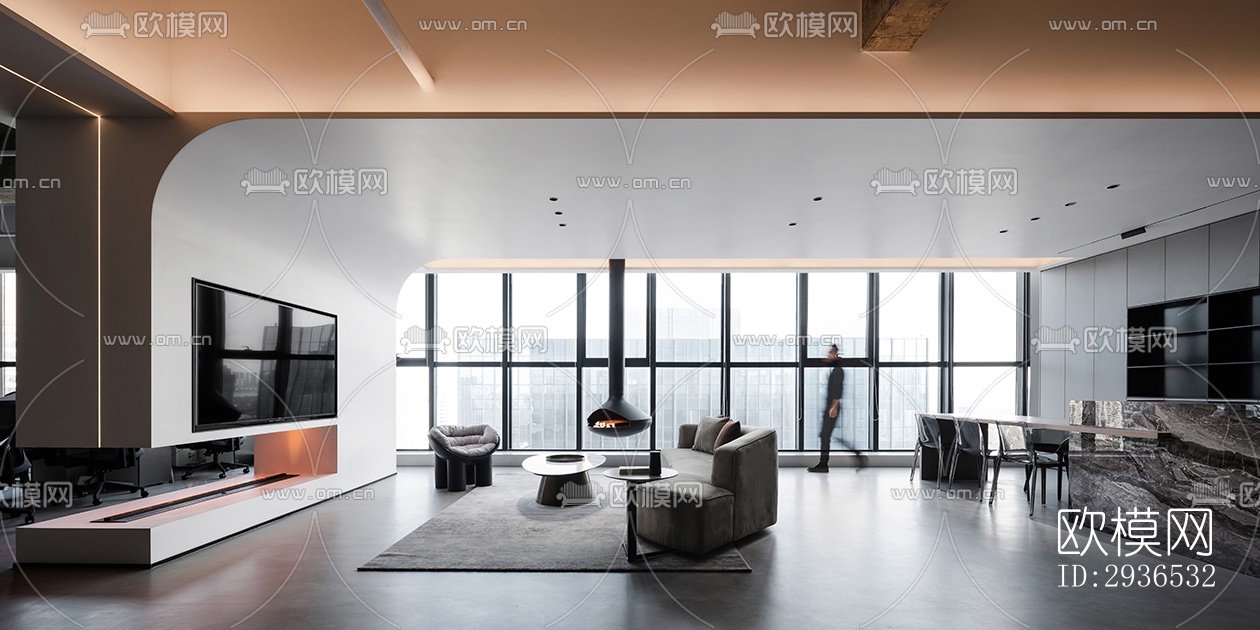 高级灰办公区效果图下载（渲染图17）